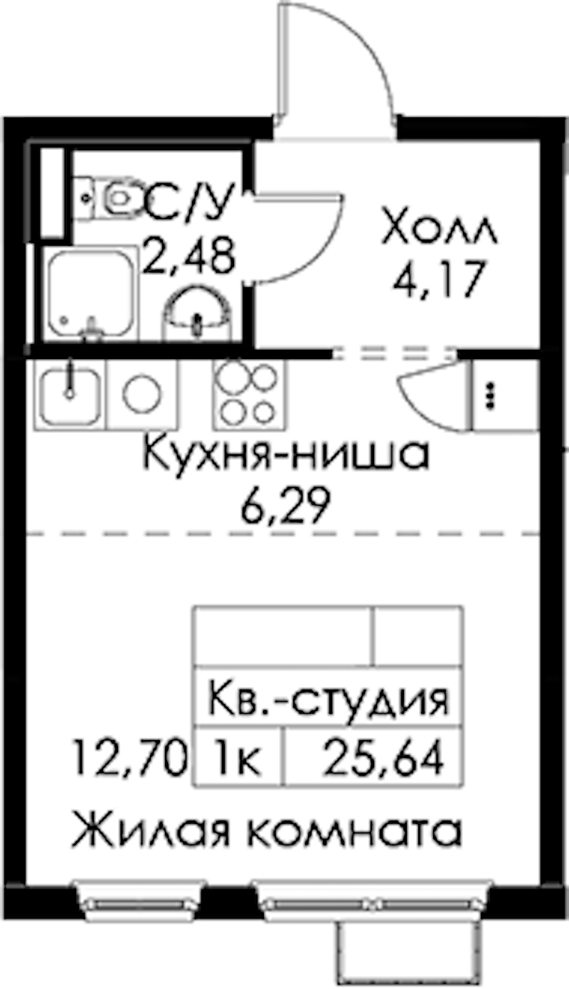 Квартира студия 25.64 м², 7/15 эт., ЖК «Янинский лес»